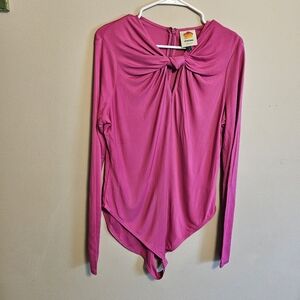 FARM Rio Bright Hot Pink Long Sleeve Twist Front Body Suit Large